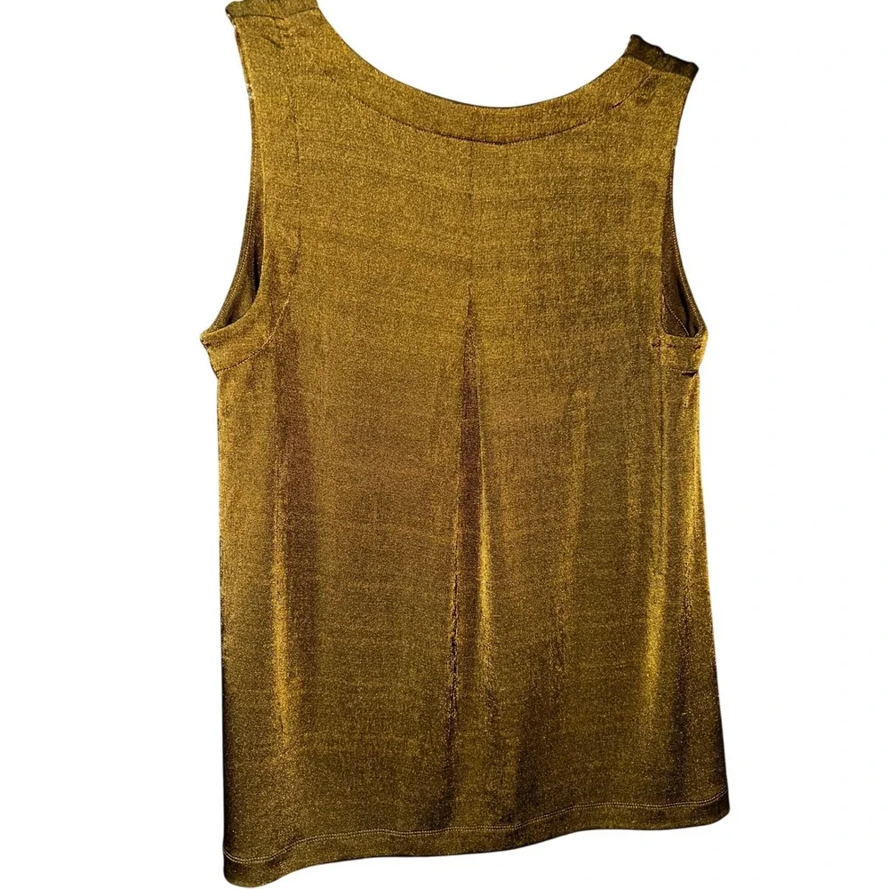 J.Jill Womens Metallic Shimmer V-Neck Tank Top Hazelnut Brown Pleated Back Small